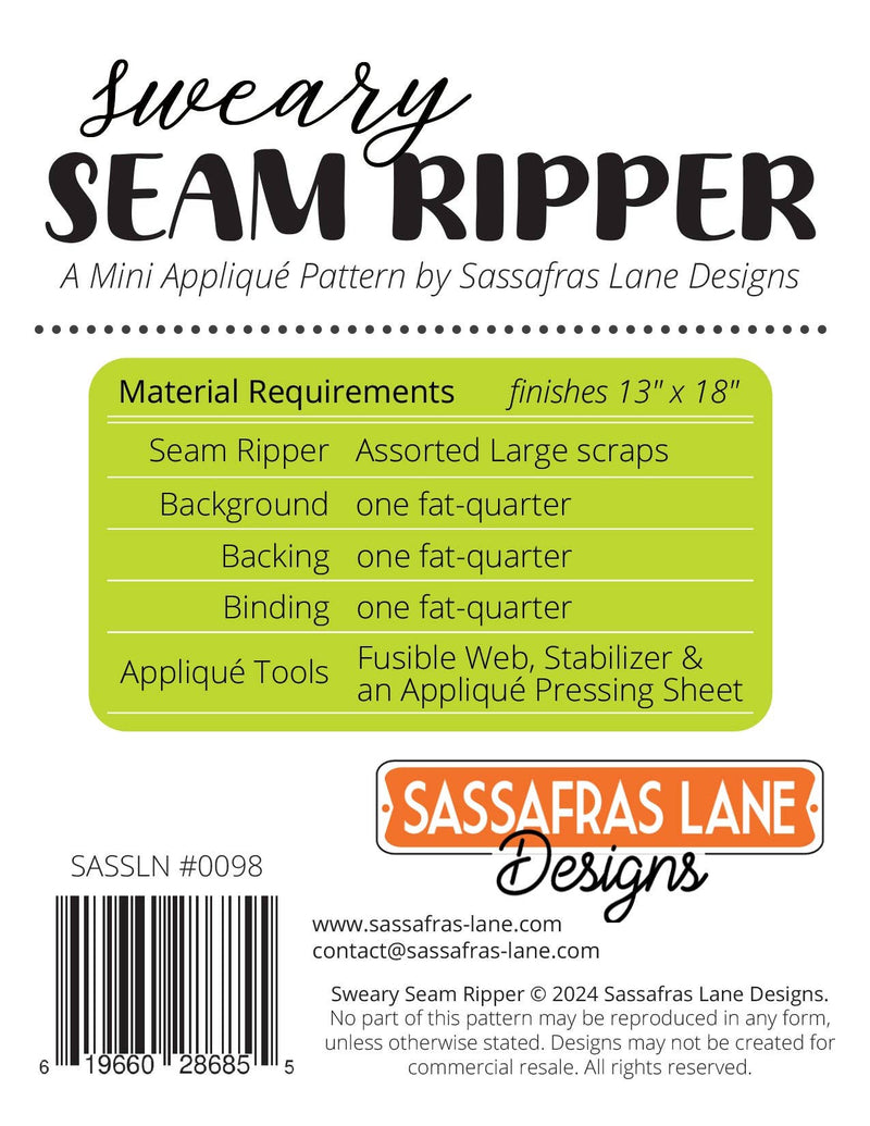 Sweary Seam Ripper Quilt Pattern: Paper Pattern