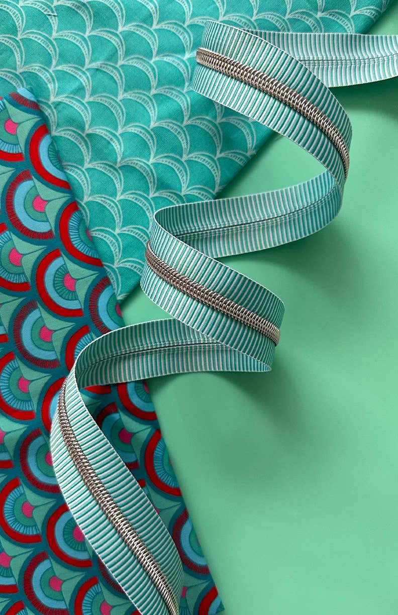 Teal Stripe Zipper Tape with Nickel teeth