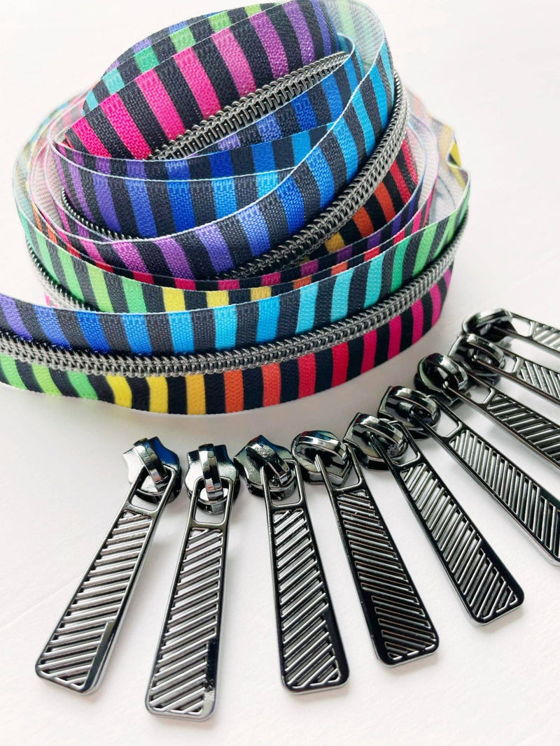 COLOR STRIPES & Gunmetal Zipper: Tape + Pulls