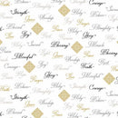 White Religious Script Words w/Metallic