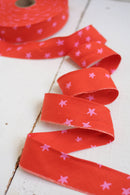 2.5" Bias Quilt Binding for Quilts and Bags, Starry Warm Red: Prepacked 8 Yards