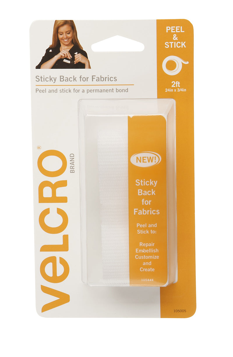 VELCRO® Brand Fastener Sticky Back for Fabric 24in x 3/4in White Tape