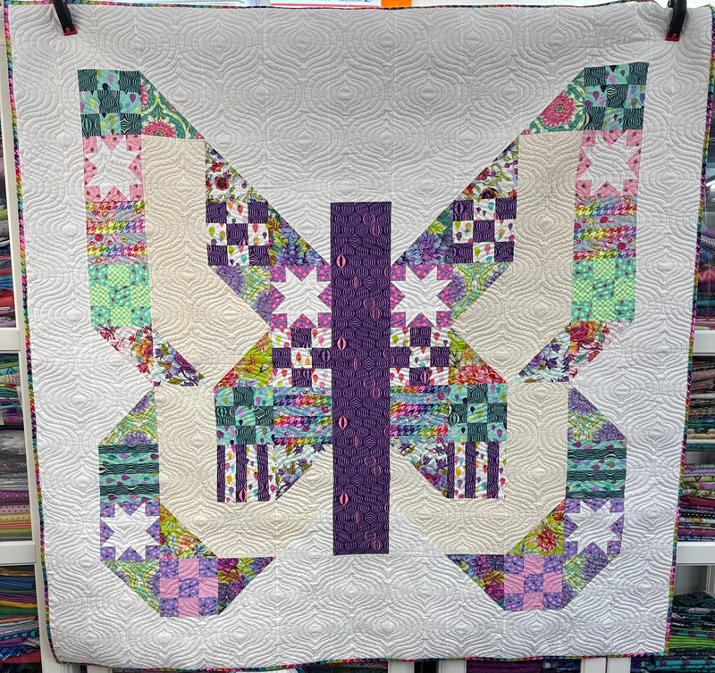 Butterfly patchwork quilt kit featuring Tula Pink Untamed