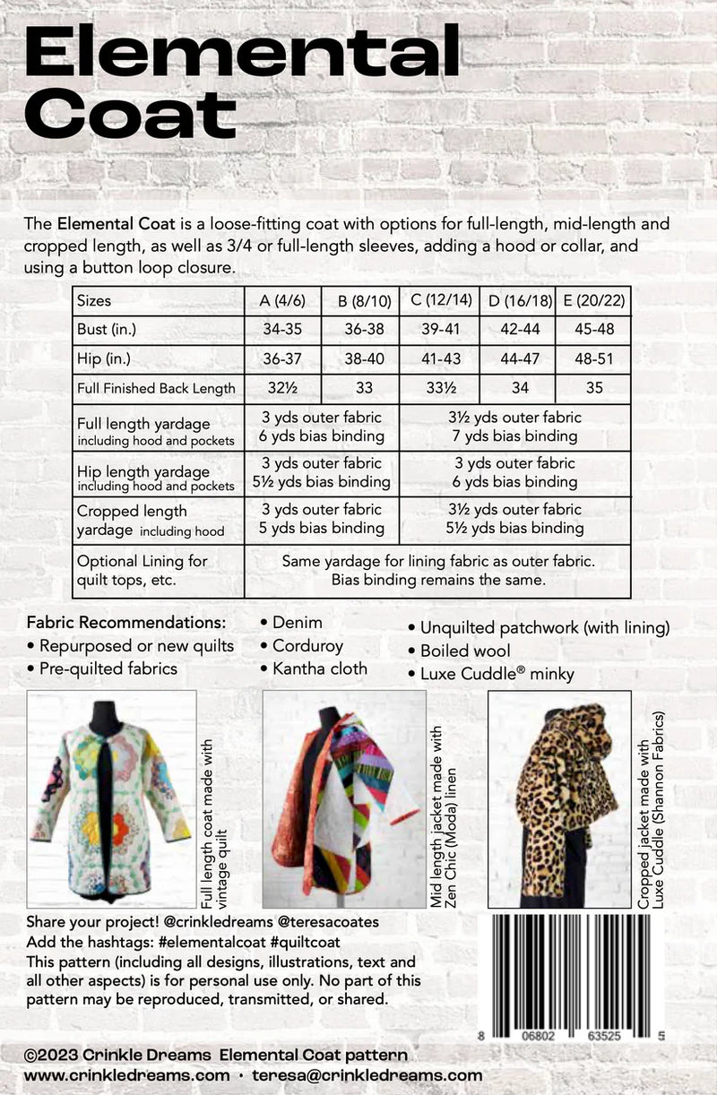 Elemental Coat sewing pattern