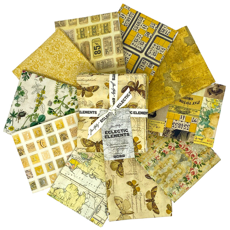 Tim Holtz Eclectic Elements Palette Yellow 18”x21” Fat Quarter Bundle of 10 pieces FB4FQTH.YELLOW