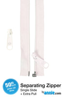 50" Separating Zipper + Extra slide - White