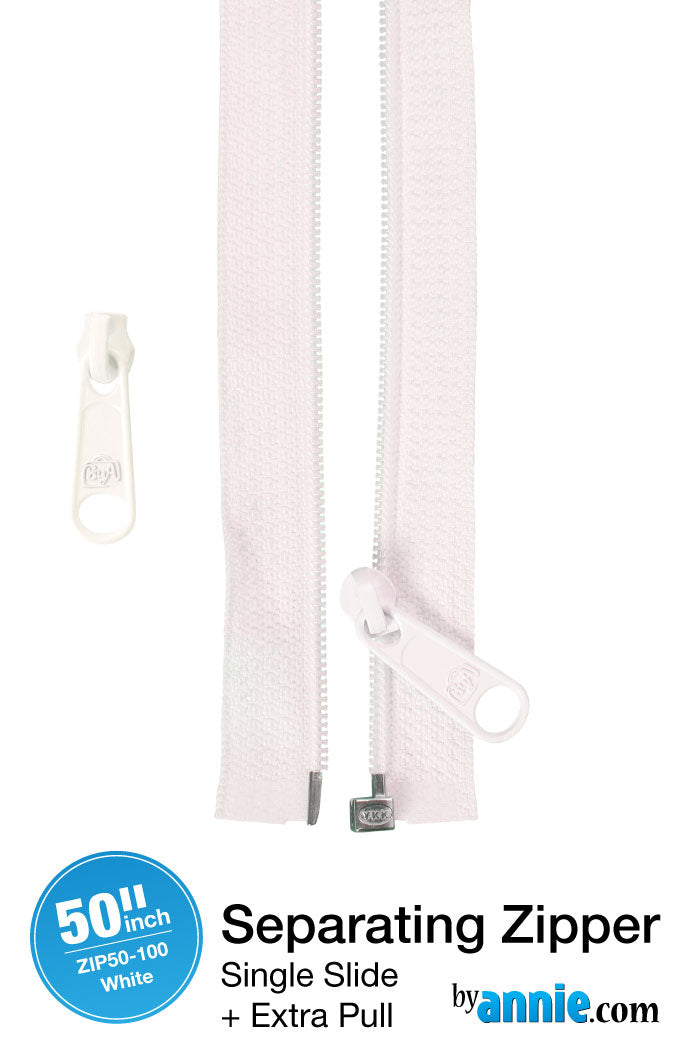 50" Separating Zipper + Extra slide - White
