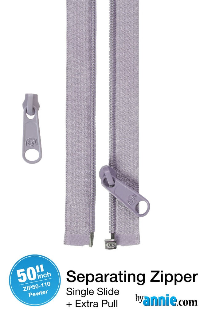 50" Separating Zipper + Extra slide - Pewter