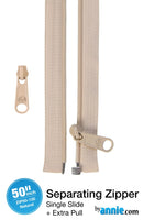 50" Separating Zipper + Extra slide - Natural