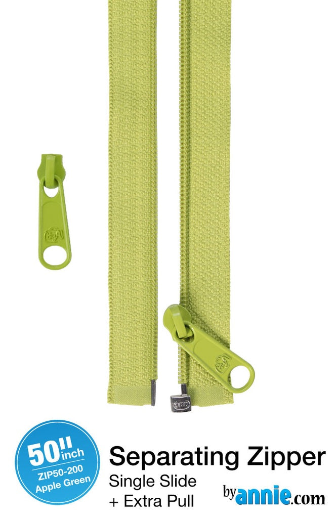 50" Separating Zipper + Extra slide - Apple Green