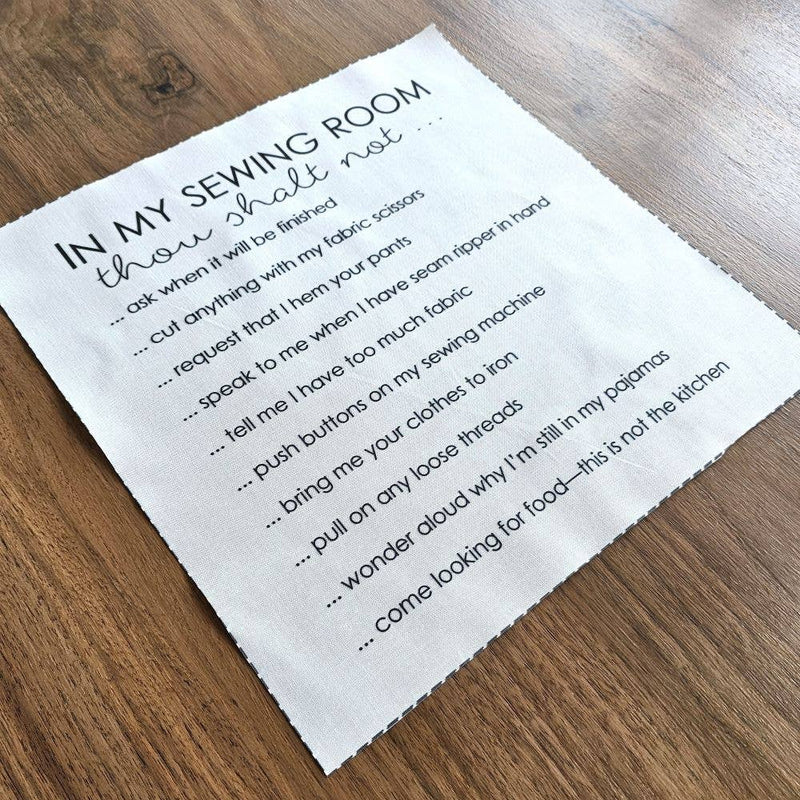 Sewing Room Rules Printed Fabric Panel