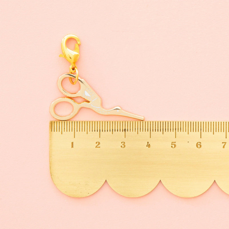 Gold Stork Embroidery Scissor Removable Zipper Charm