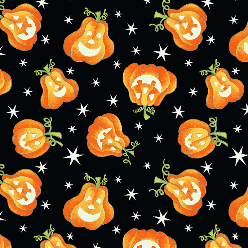 Black Tossed Pumpkins Glow in the Dark Fabric