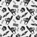 Black/White Tossed Bones in Motifs Glow in the Dark Fabric