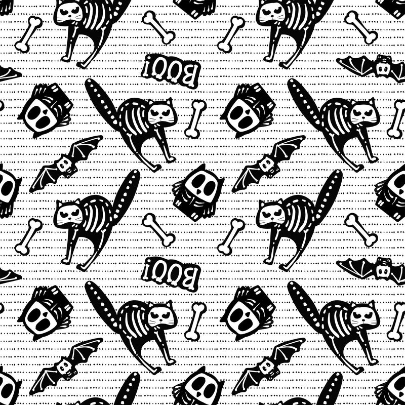 Black/White Tossed Bones in Motifs Glow in the Dark Fabric