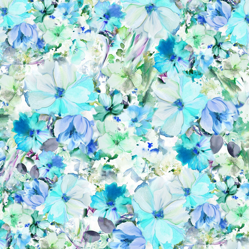 Teal Watercolor Floral 108in Wide Back