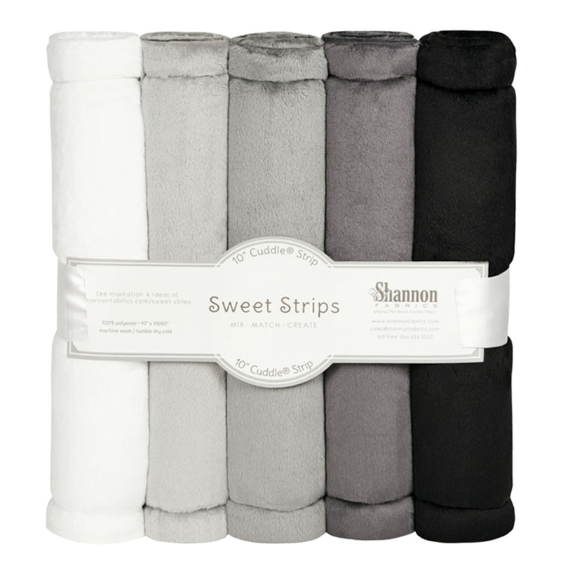 5 Pack of 10in Solid Cuddle Strips Gray Scale