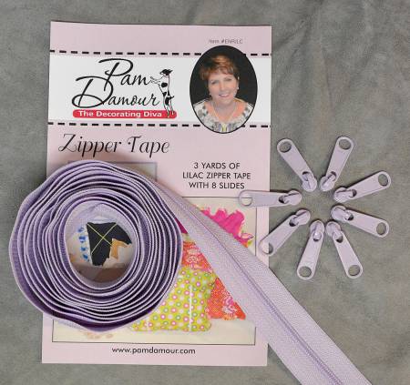3 yards of Reversible Coil Zipper Tape with 8 Slides Lilac