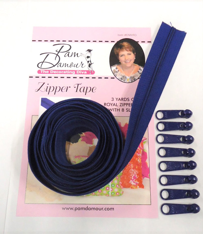 3 yards of Reversible Coil Zipper Tape with 8 Slides Royal Blue