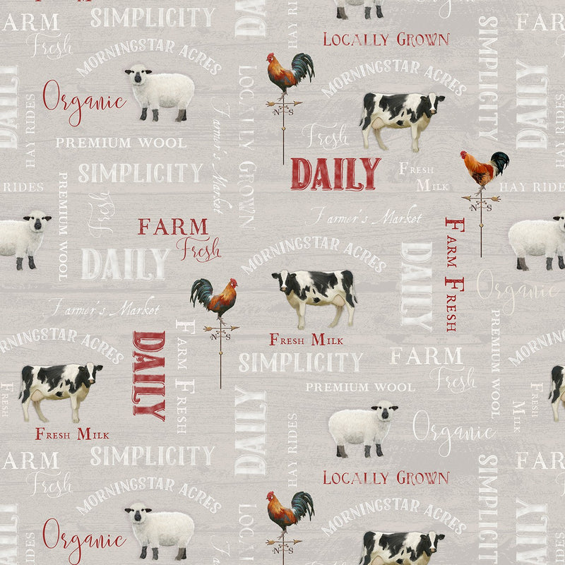 Farm Fresh -  Animals/Words Grey