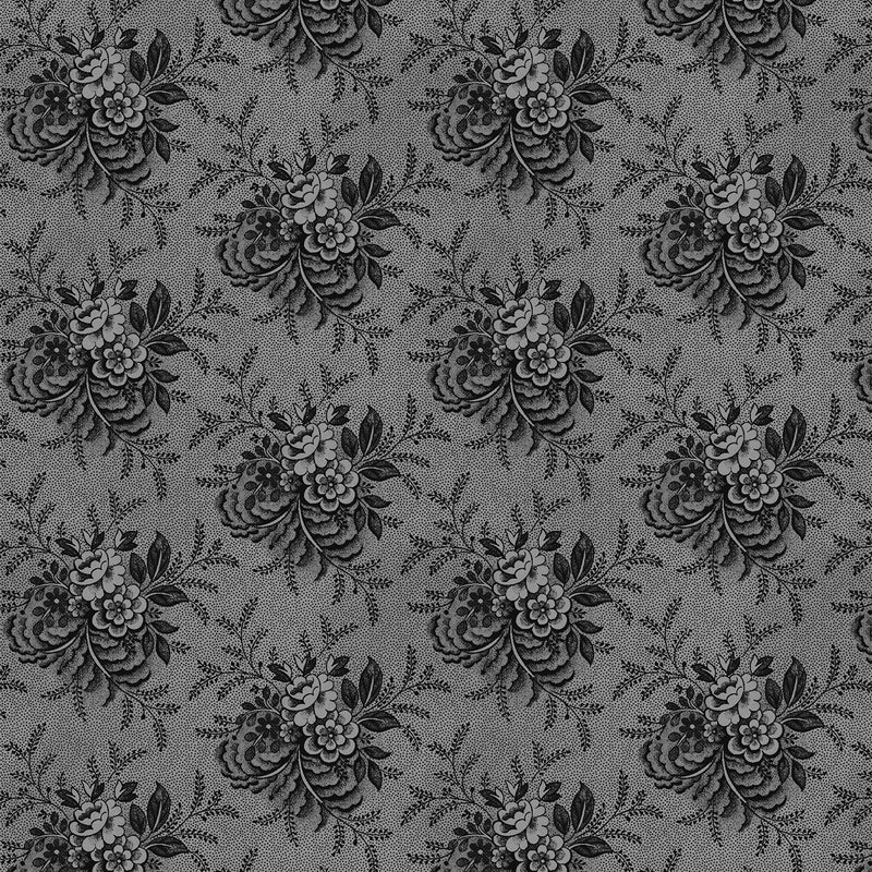 Black Toss Floral Historical Reproduction 108in Wide Back