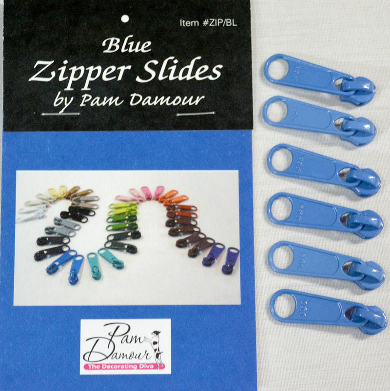 6 Large Tab Zipper Slides Blue