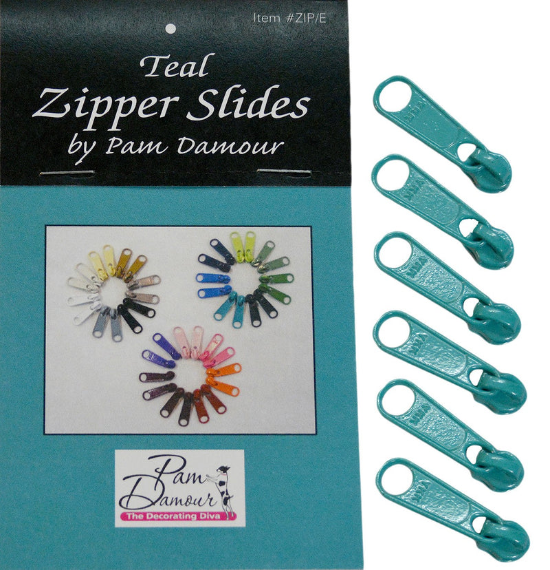 6 Large Tab Zipper Slides Teal