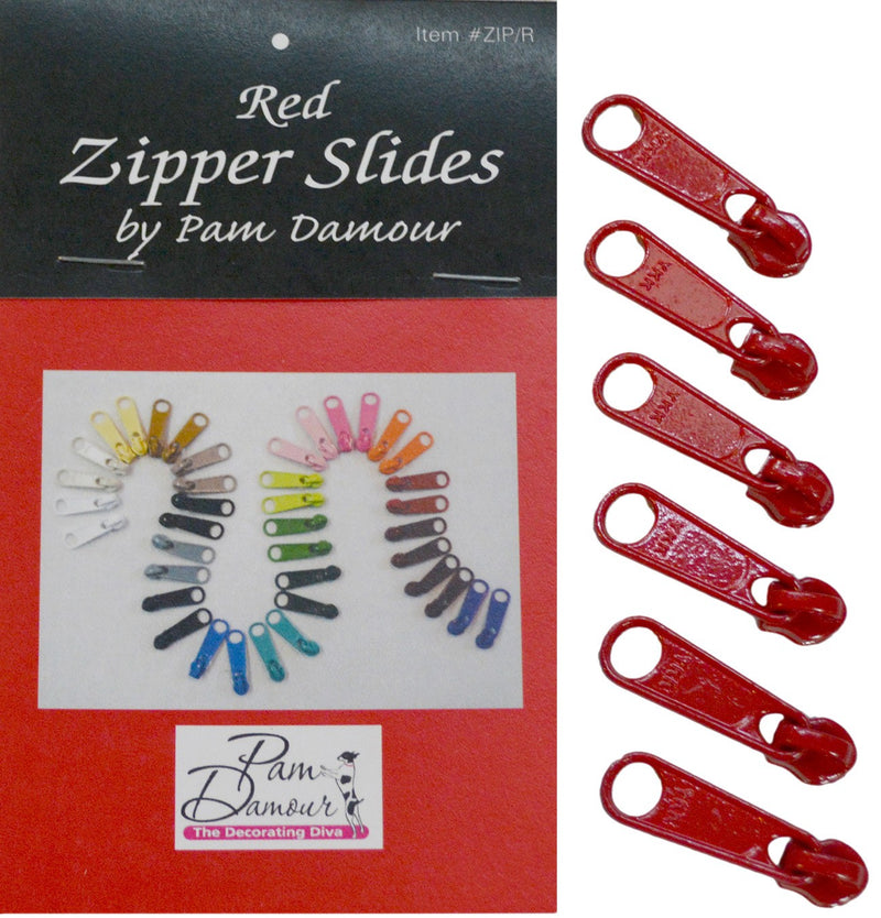 6 Large Tab Zipper Slides Red