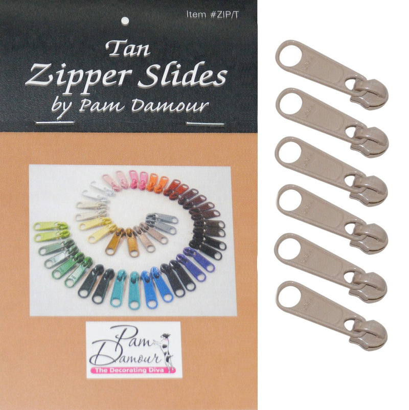 6 Large Tab Zipper Slides Tan