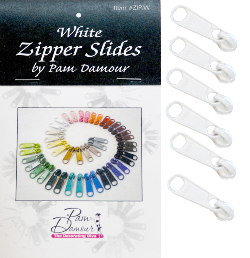 6 Large Tab Zipper Slides White