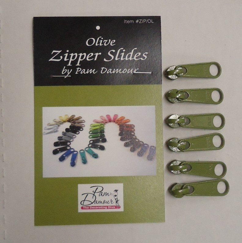 6 Large Tab Zipper Slides Olive